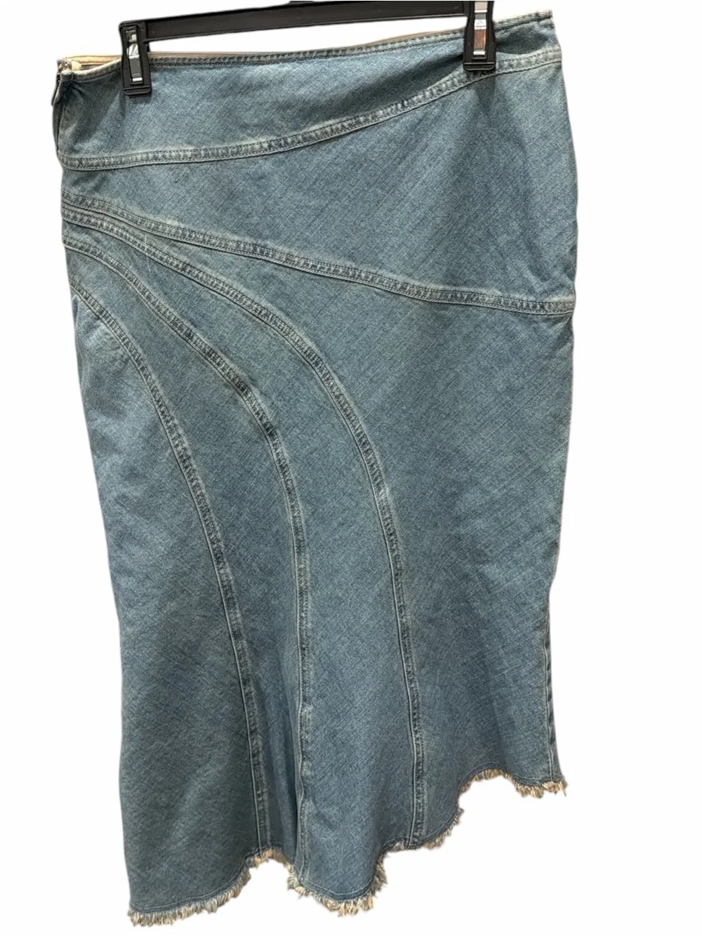 Anthropologie Pilcro Denim Slip Skirt Size 6 Blue Midi Raw Hem Side Slit